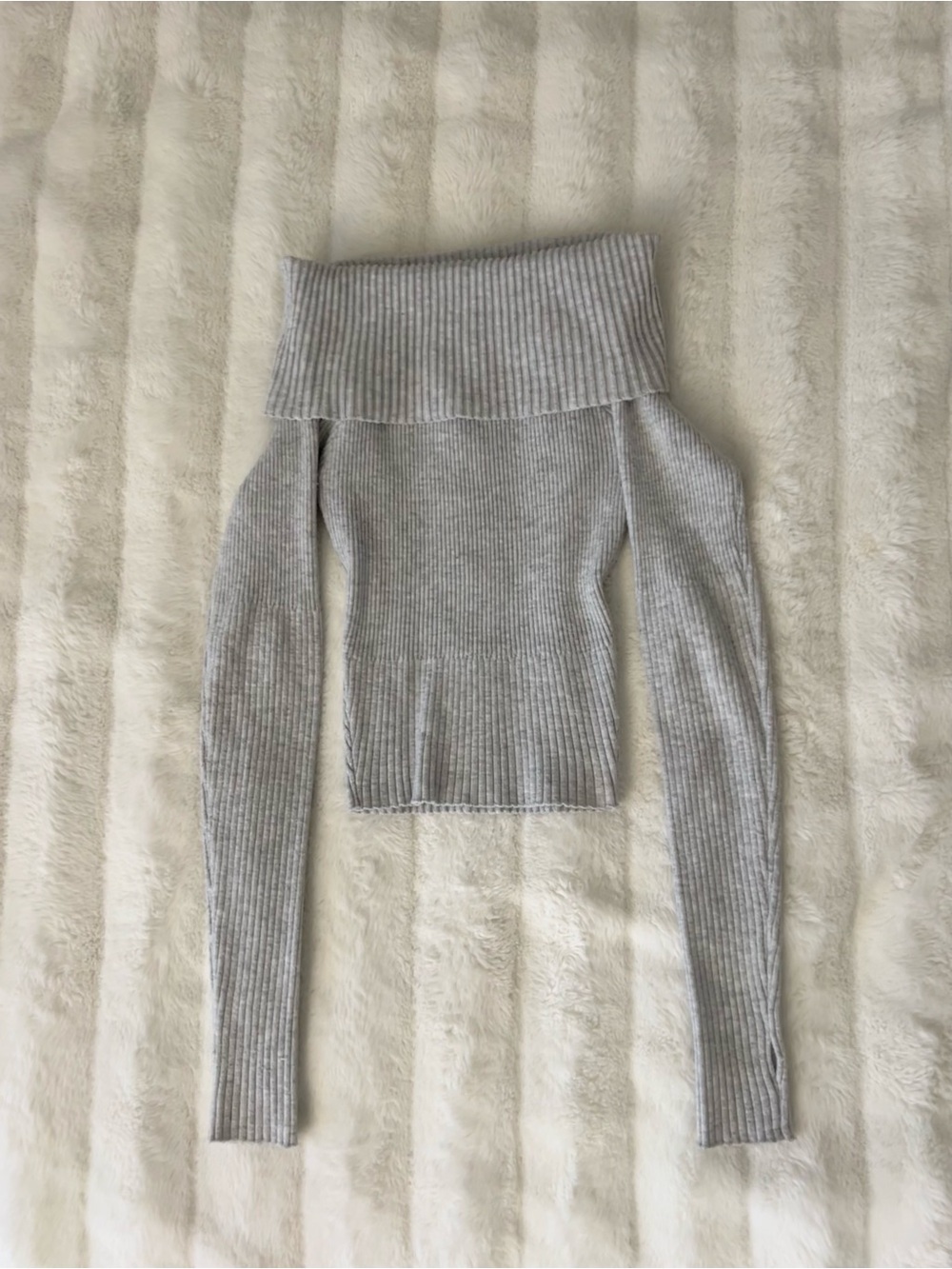 Princess Polly Light Gray Off-the-Shoulder Ribbed Sweater